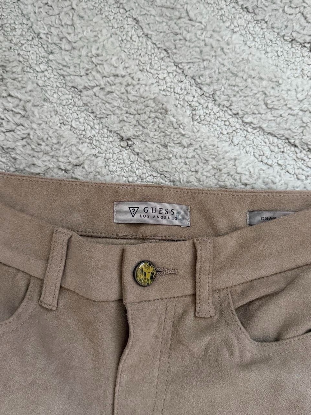 GUESS Women's Taupe Suede-Look Bootcut Pants